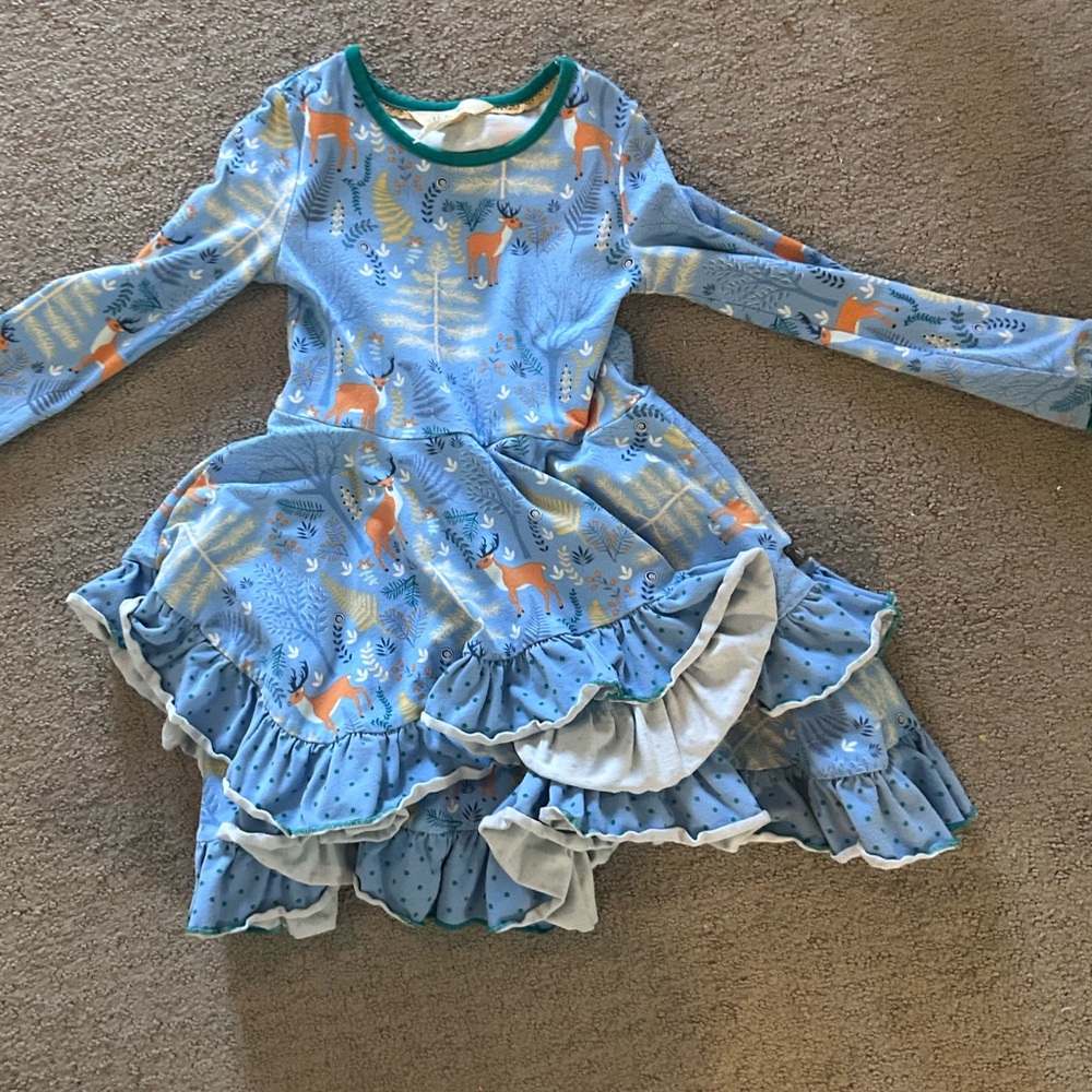 Matilda Jane Light Blue Woodland Fox Ruffle Dress